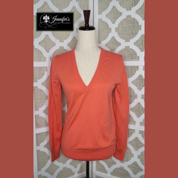 J. Crew Women's Orange V-Neck Lightweight Long Sleeve Sweater Size M - Picture 1 of 8